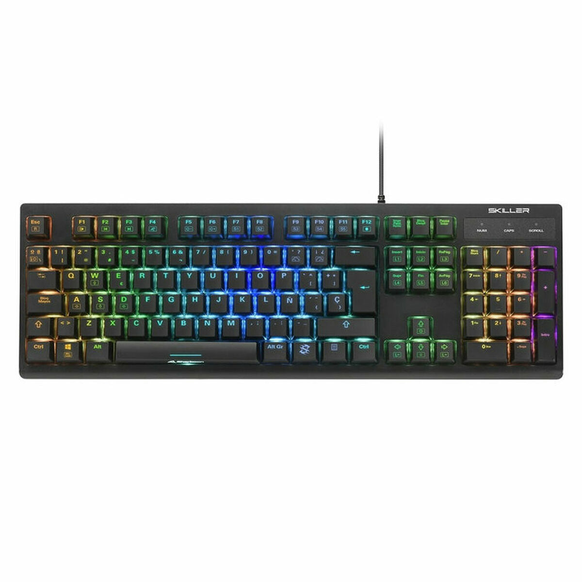 Mechanical keyboard with RGB lighting on a white background