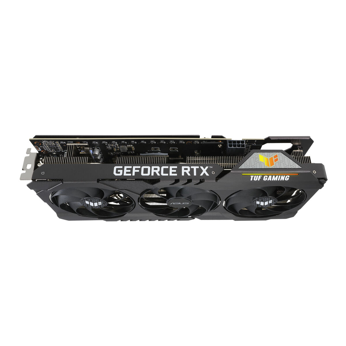 GeForce RTX graphics card with TUF Gaming logo on a white background