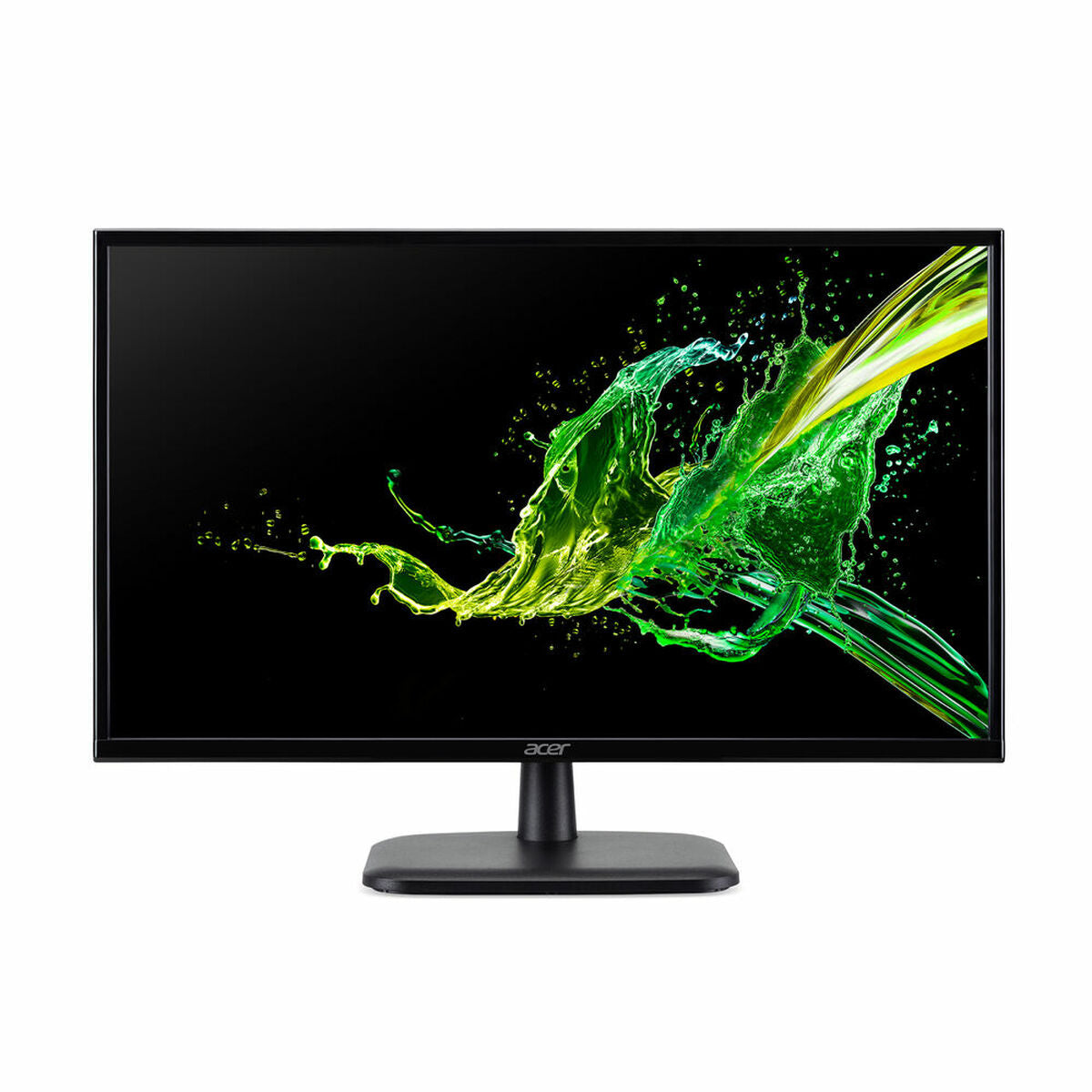 Acer monitor with colorful liquid splash design on a black background