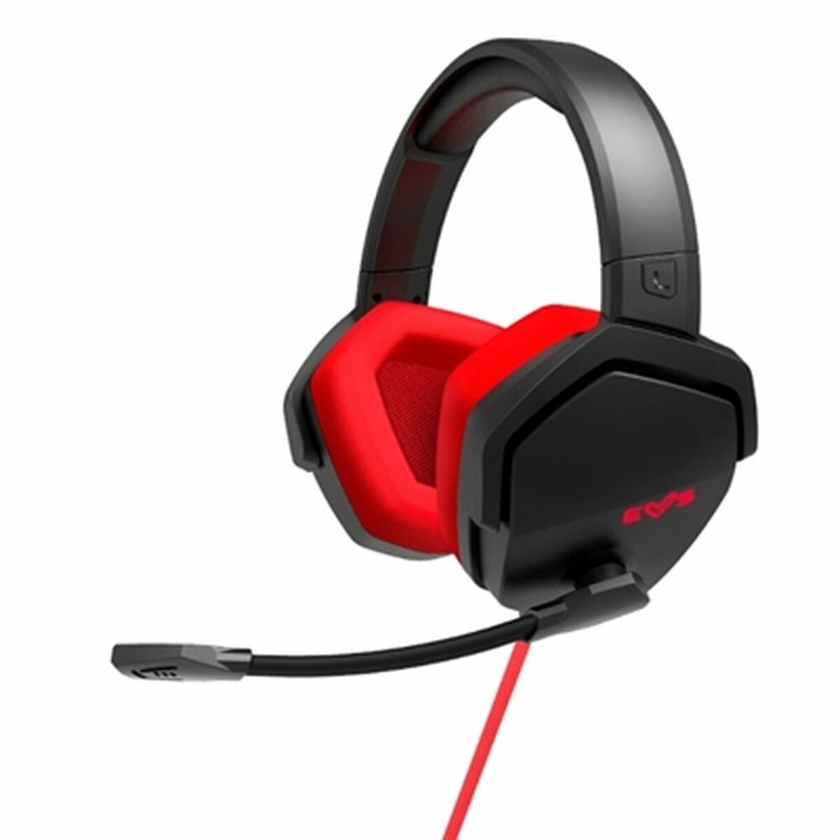 Black and red gaming headset on a white background