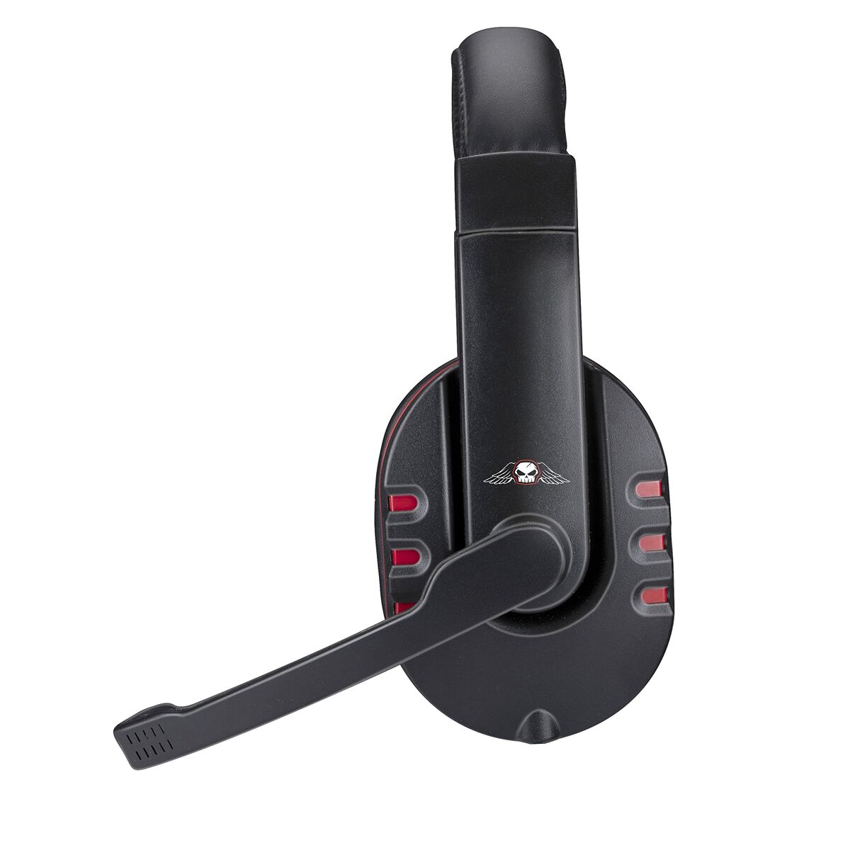 Black headset with microphone on a white background