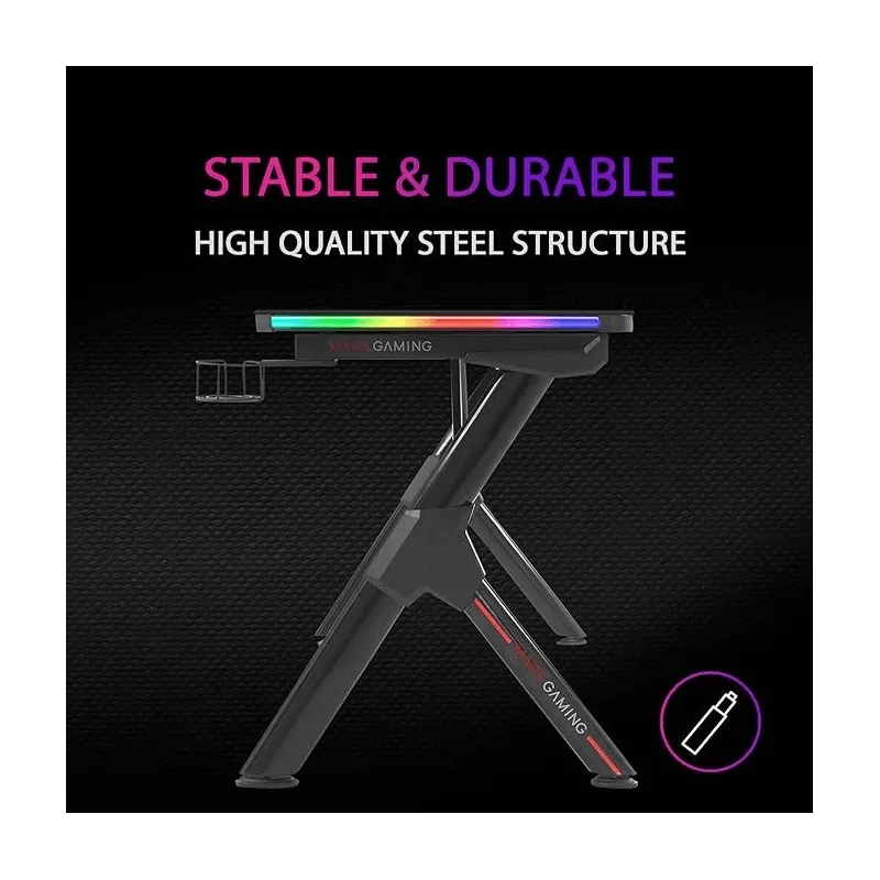 Table Mars Gaming MGDXLRGB Mesa Gaming Ergonómica RGB Negro Grande - KlickGaming